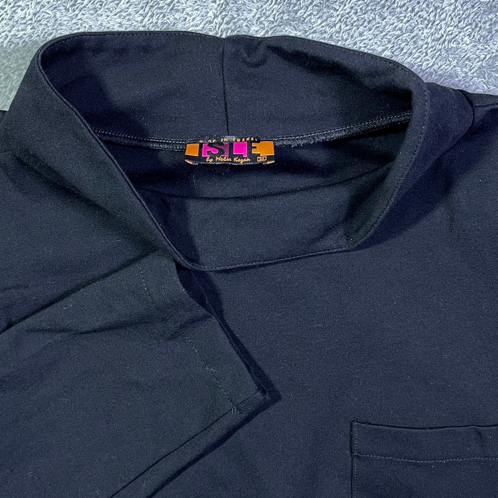 Isle by‎ Melis Kozan Black Mock Neck Long Sleeve Top Pocket Viscose Blend M